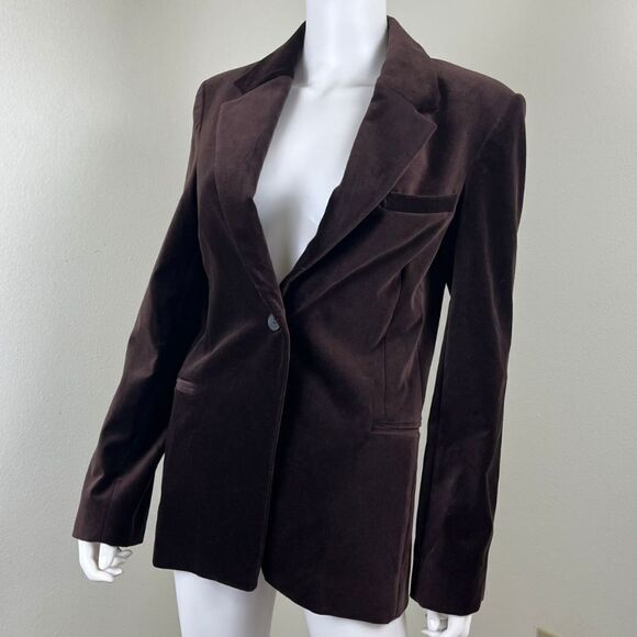 Frame Womens Brown Velvet Single Button Cotton Blazer NEW Jacket Modern Office - Picture 11 of 17